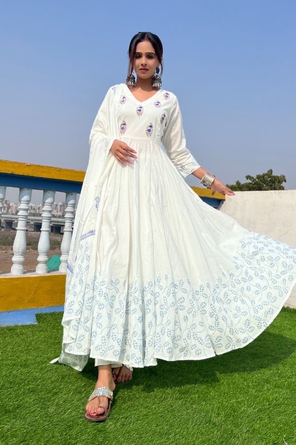 White Off Georgette Embroidered Anarkali Suit with Frill Border SFASL5 –  Siya Fashions